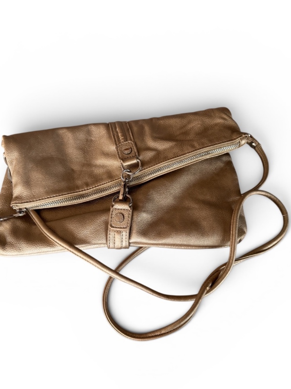 Steve Madden Metallic Gold Foldover Crossbody Clutch | Soft Vegan Leather